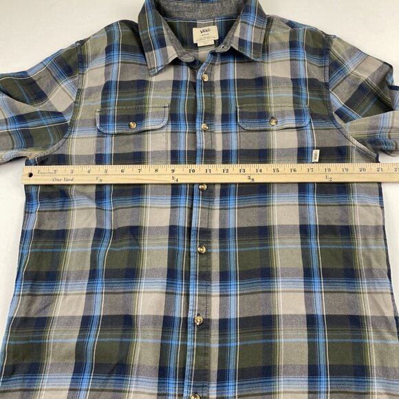 VANS Button Up Flannel Shirt Men’s M Long Sleeve Pockets Plaid Blue Gray - Picture 4 of 11